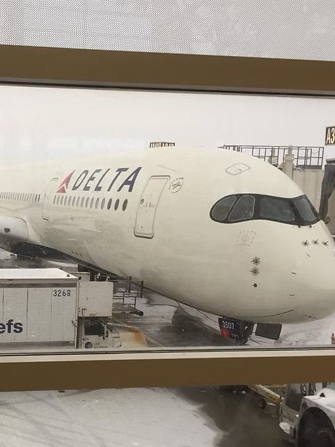 機窓から見下ろす海と橋